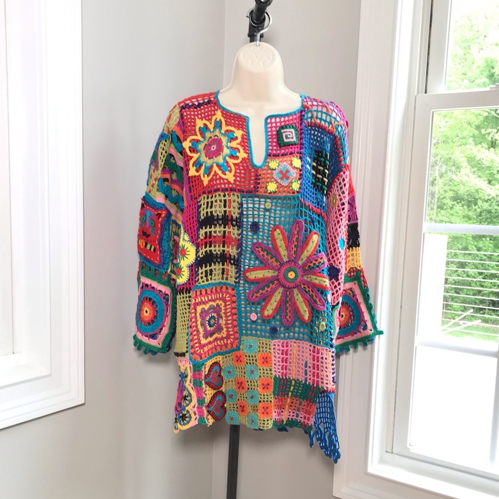 Vintage Michael Simon Boho Crocheted Sweater Cover Up  Women’s OSFA